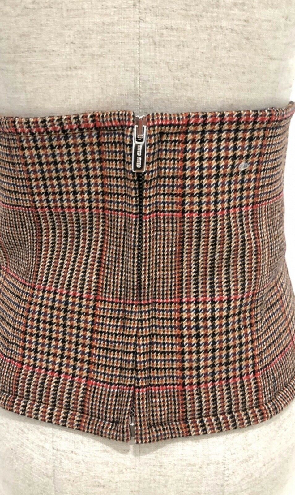 MIU MIU 2020 Velvet and leather-trimmed Princ Checked wool corset belt Ladies
