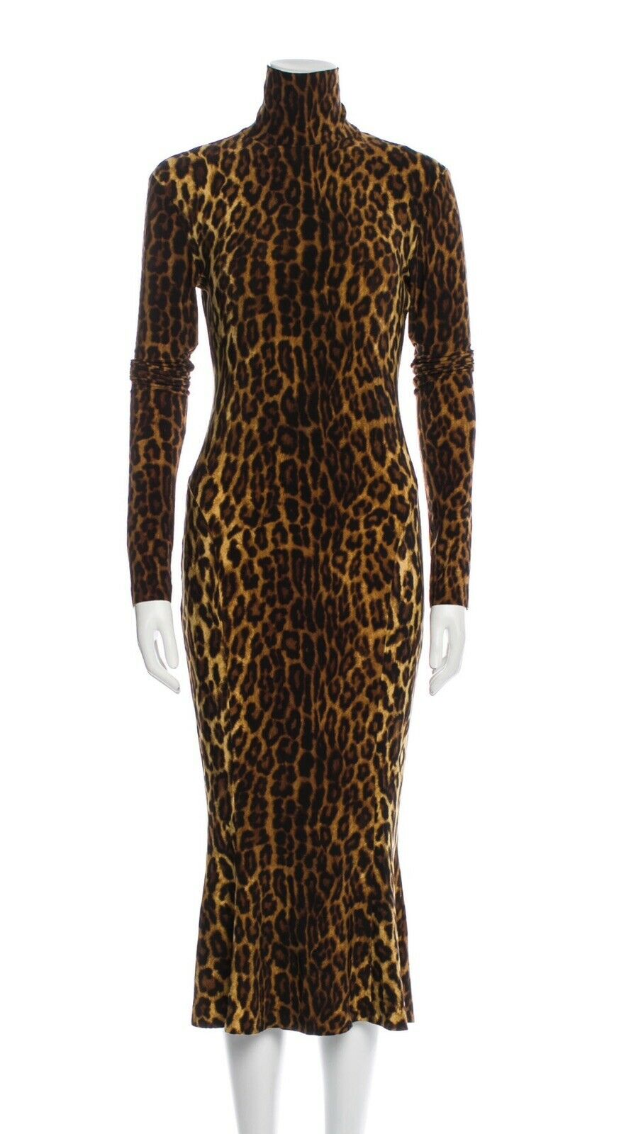NORMA KAMALI Long Sleeve Turtleneck Leopard Print Dress Size S Small ladies