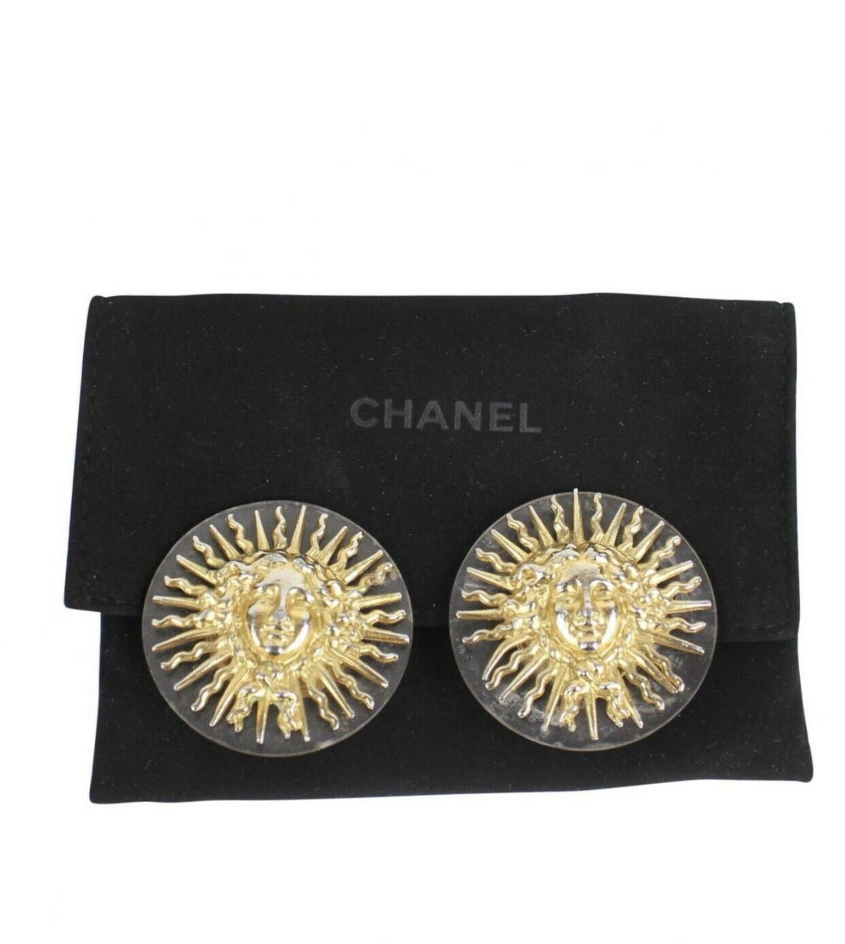 CHANEL SOLD OUT Circa 1990 Karl Lagerfeld Le Roi Soleil gilt and resin earrings ladies