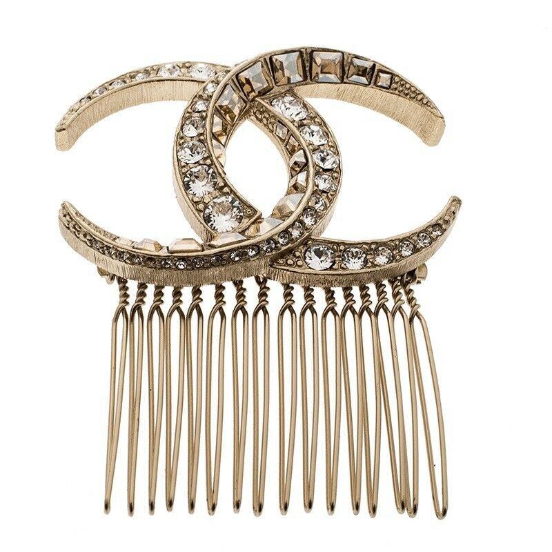 CHANEL SOLD OUT Crystal Paris Dubai CC Hair Comb Pin Gold Limited Edition Ladies
