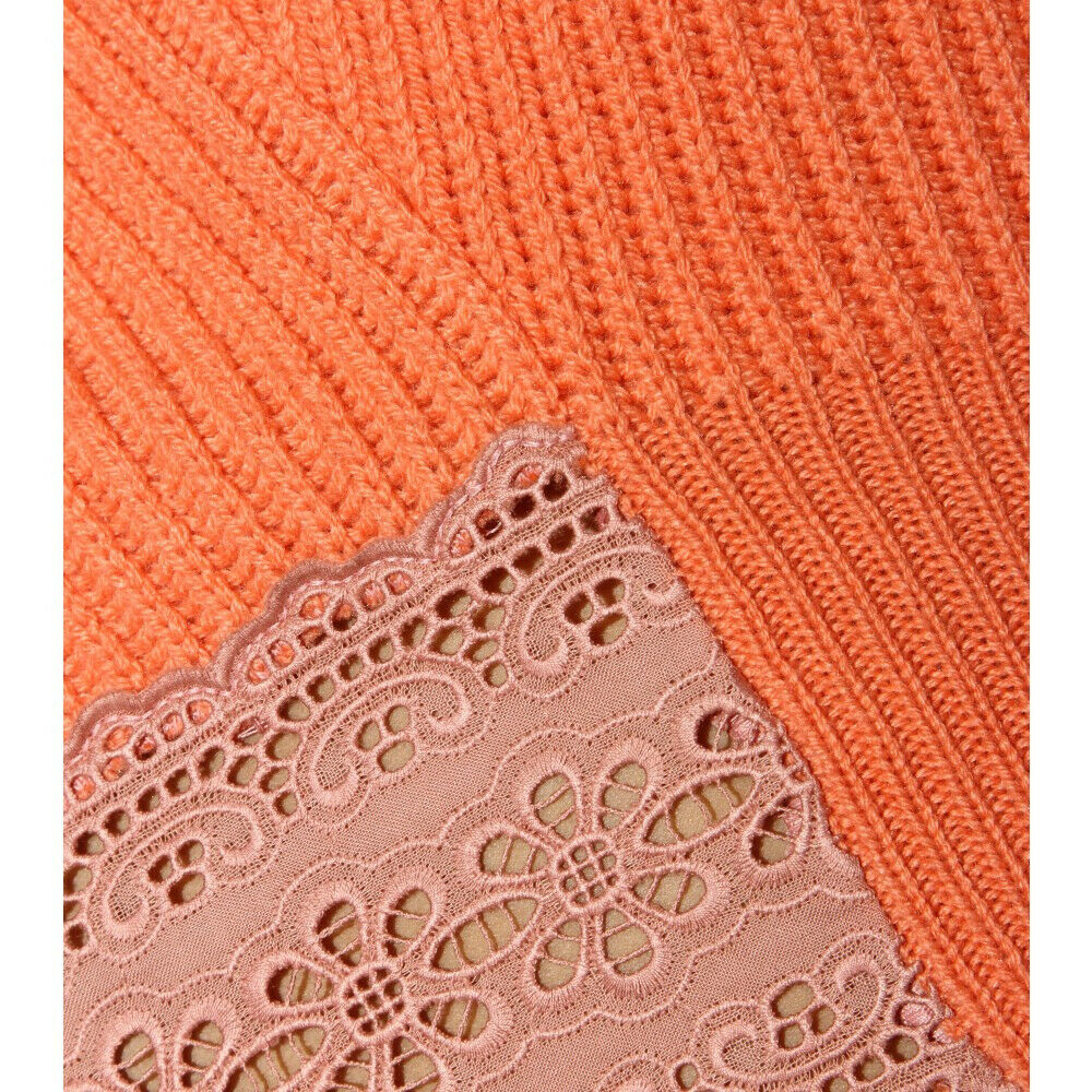 Stella McCartney Oversized Wool & Cashmere Orange Knit Sweater Jumper Lace Trim ladies