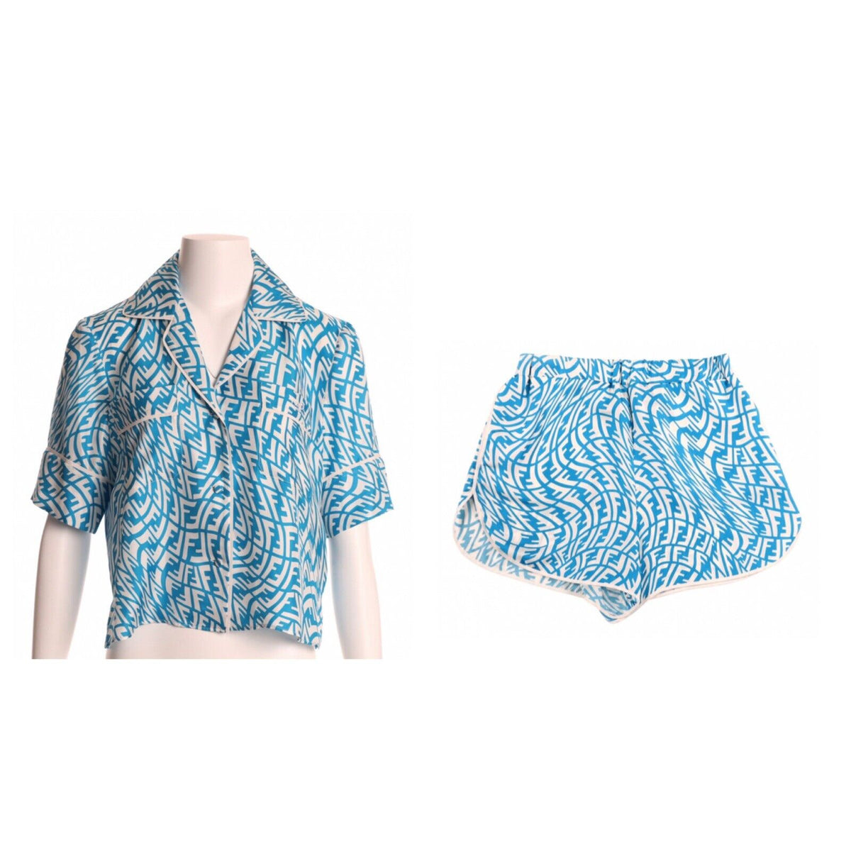 FENDI X Sarah Coleman Ff Vertigo Silk Twill Shirt & Shorts Set Size i 40 uK 8 US ladies