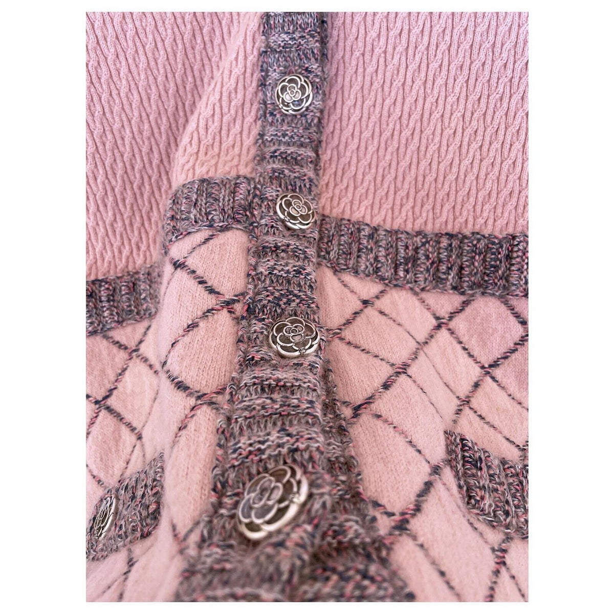CHANEL RARE Coco Brasserie Tweed Pink Jacket DRESS Camellia buttons Size F 42 ladies