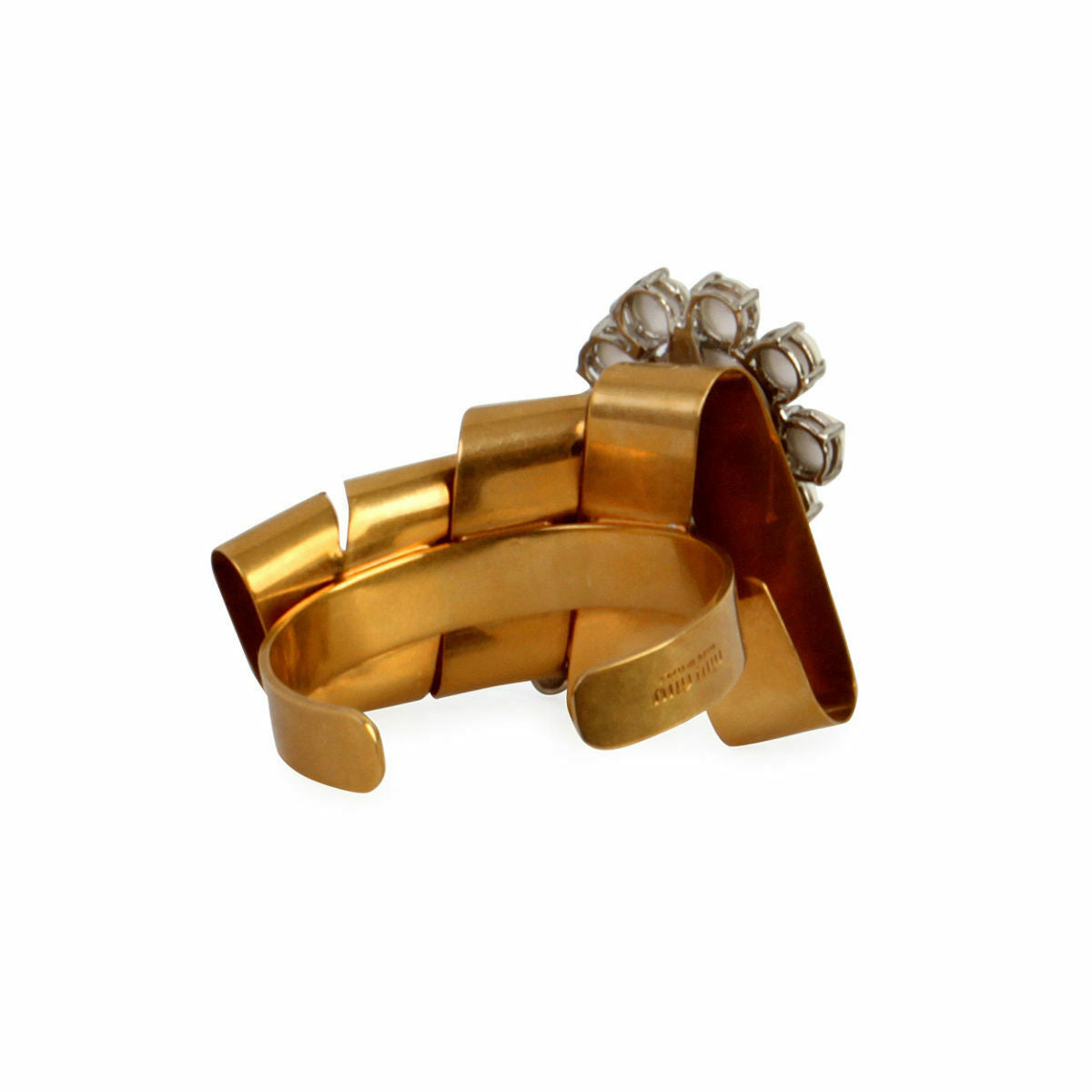 MIU MIU Faux Pearl Cuff Bangle Gold Tone Bracelet ladies