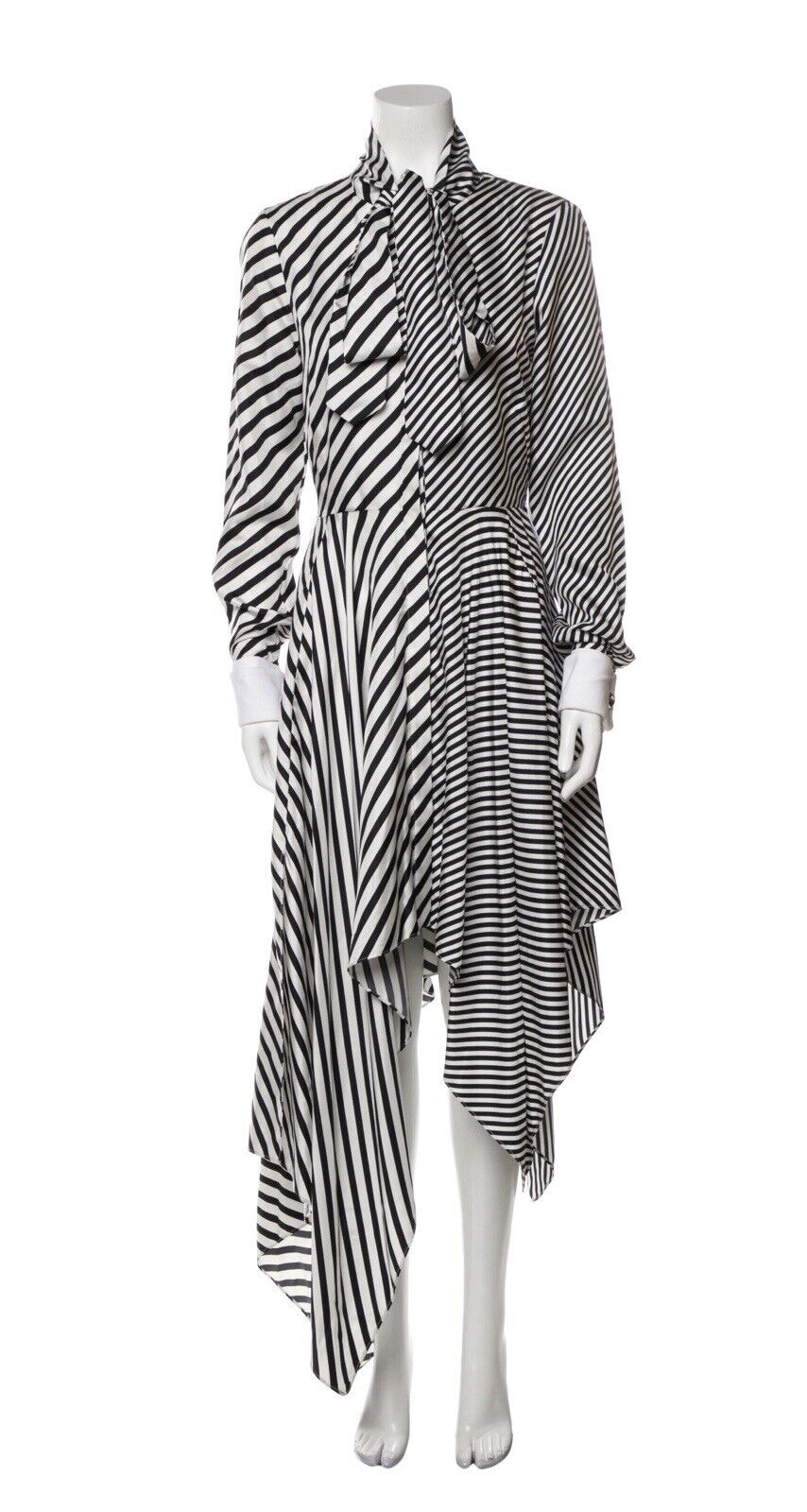 MONSE Asymmetric Striped Silk-twill Midi Dress In White Black Size US 6 UK 10 ladies