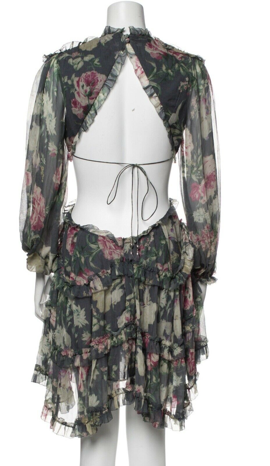 ZIMMERMANN MOST WANTED IRIS CORSAIR OPEN-BACK RUFFLED SILK-CREPON DRESS SIZE 1 ladies