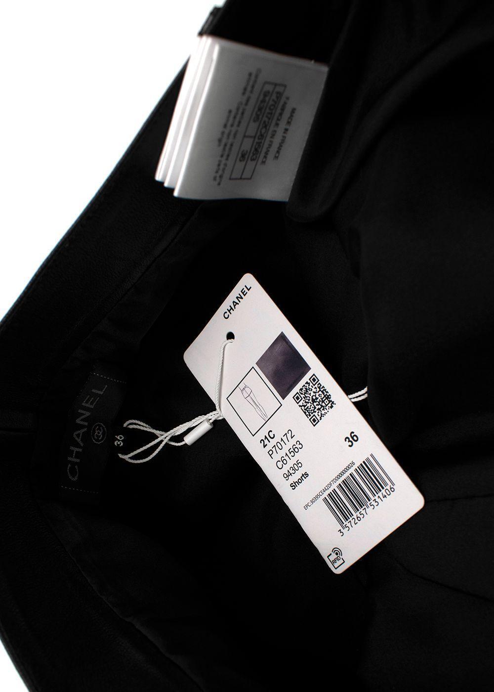New Chanel Runway 2021 Cruise 21C Black Leather Shorts Crystal cc Logo NWT 36 ladies