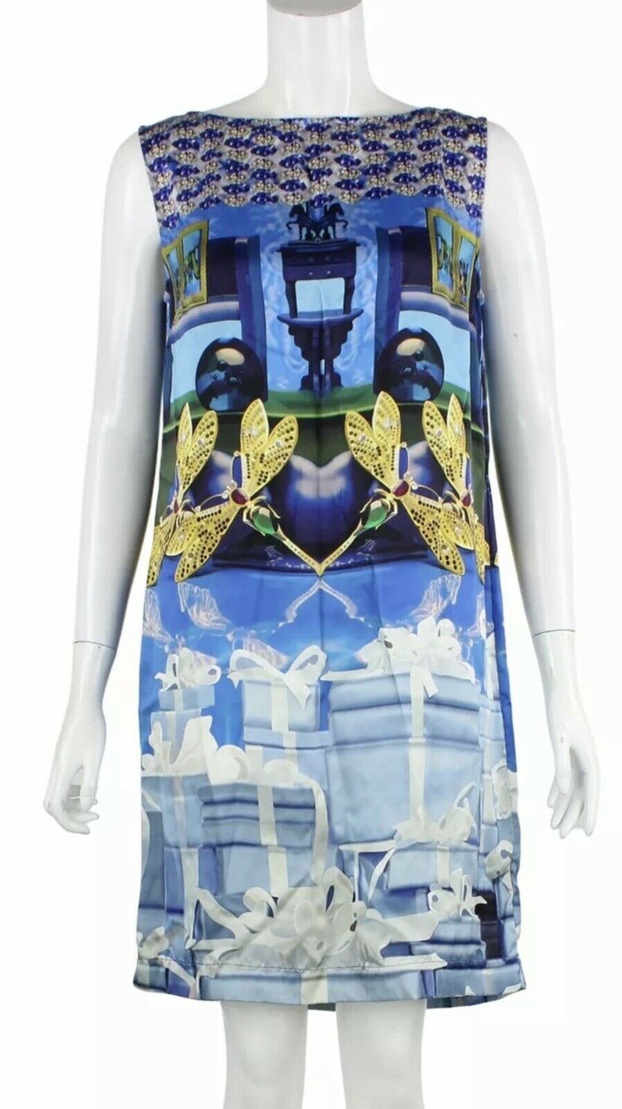 MARY KATRANTZOU Jewel and Dragonfly Printed Silk Tank Dress UK 10 US 6 ladies
