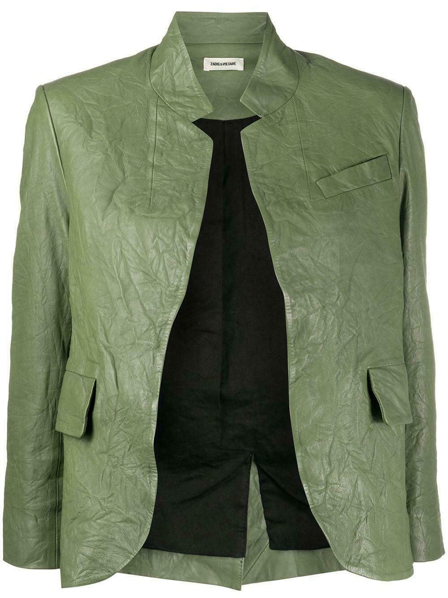 Zadig & Voltaire's Verys Crinkle Leather Green Jacket Size F 34 UK