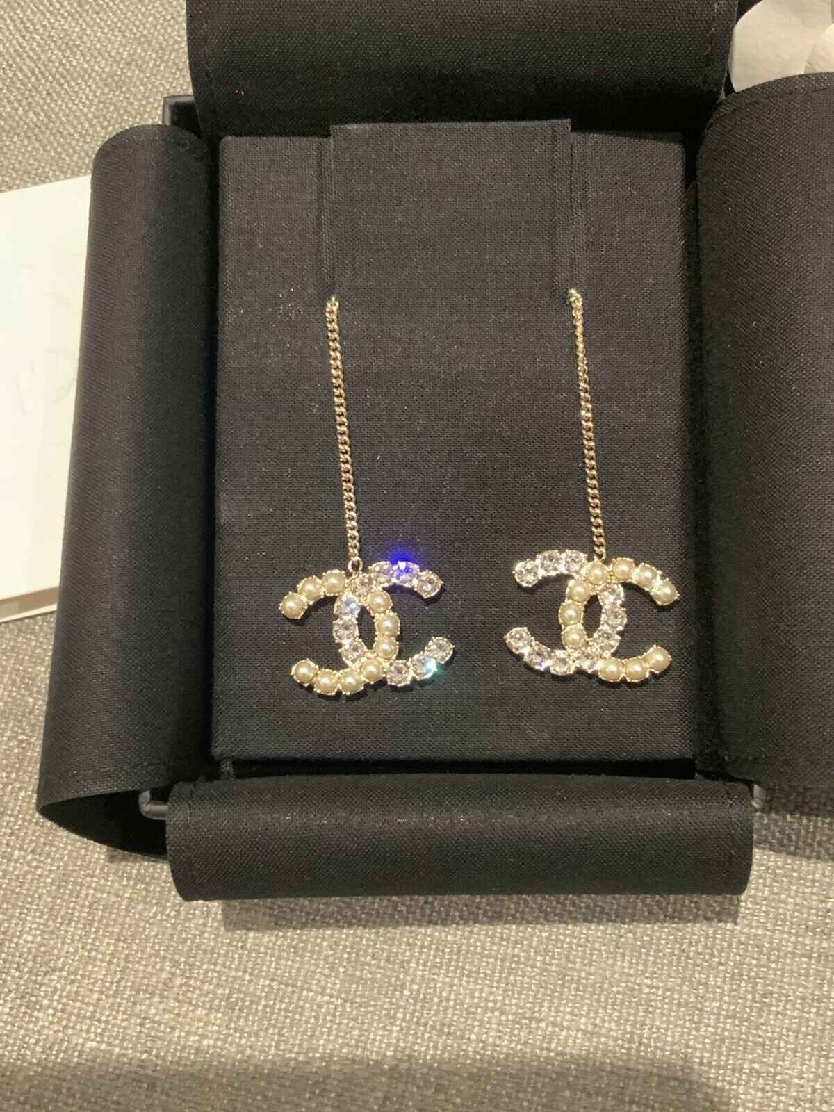 CHANEL 2020 Crystals & Pearls Large CC Drop Earrings ladies