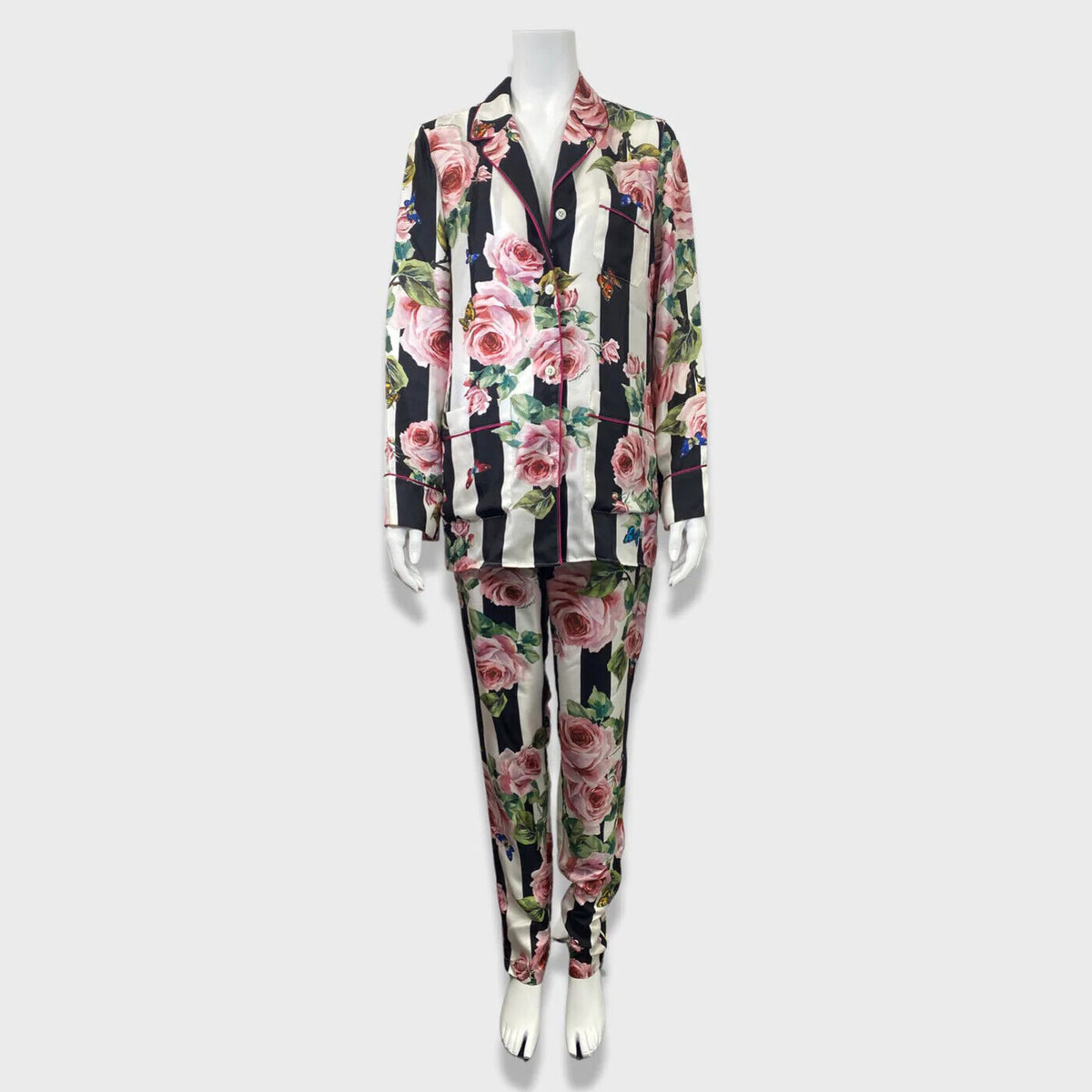Dolce & Gabbana striped rose print pyjamas set suit Size I 42 UK 10 US 6 ladies