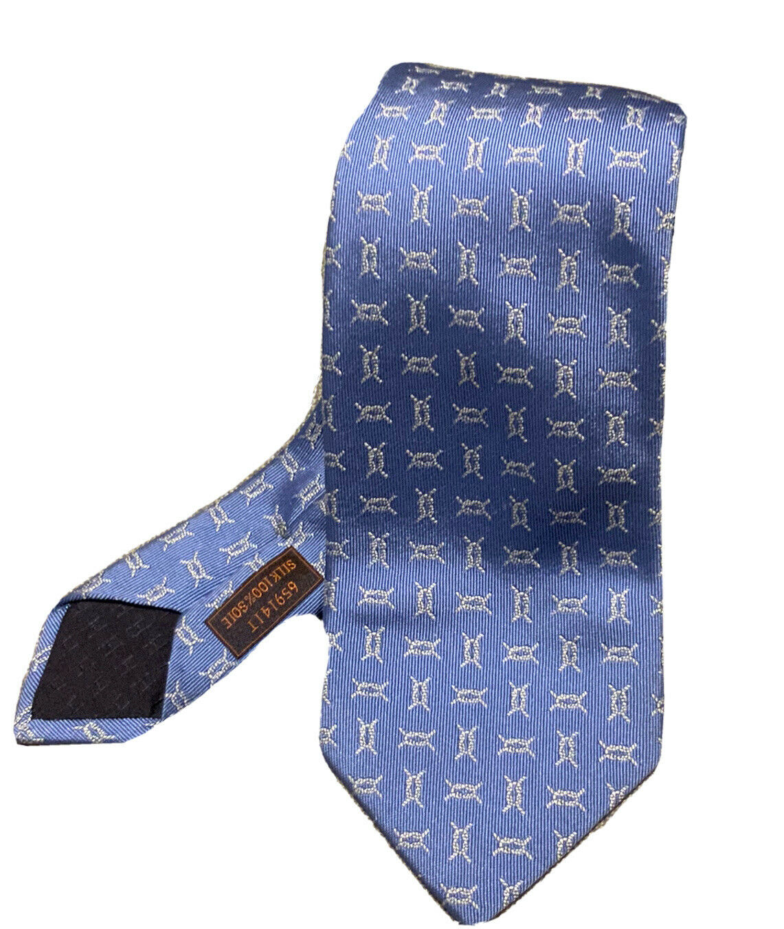 Hermès HERMES Paris Silk Blue Print Tie 100% AUTHENTIC Men