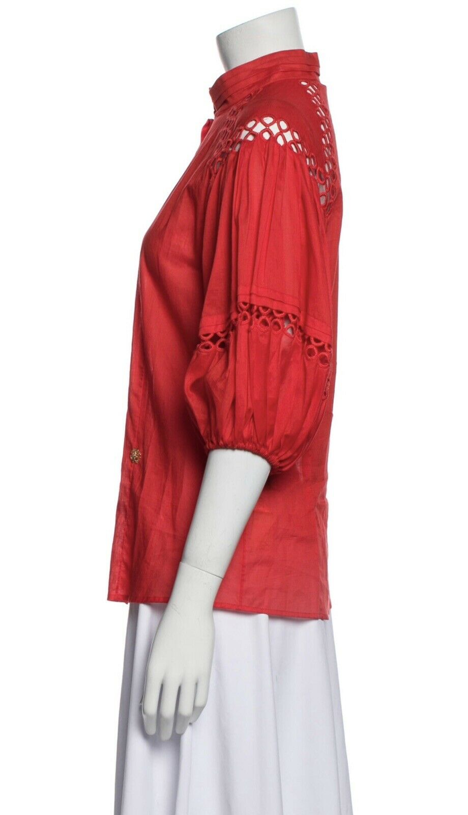 ROBERTO CAVALLI Red Cotton Eyele top blouse Size I 42 UK 10 US 6 ladies