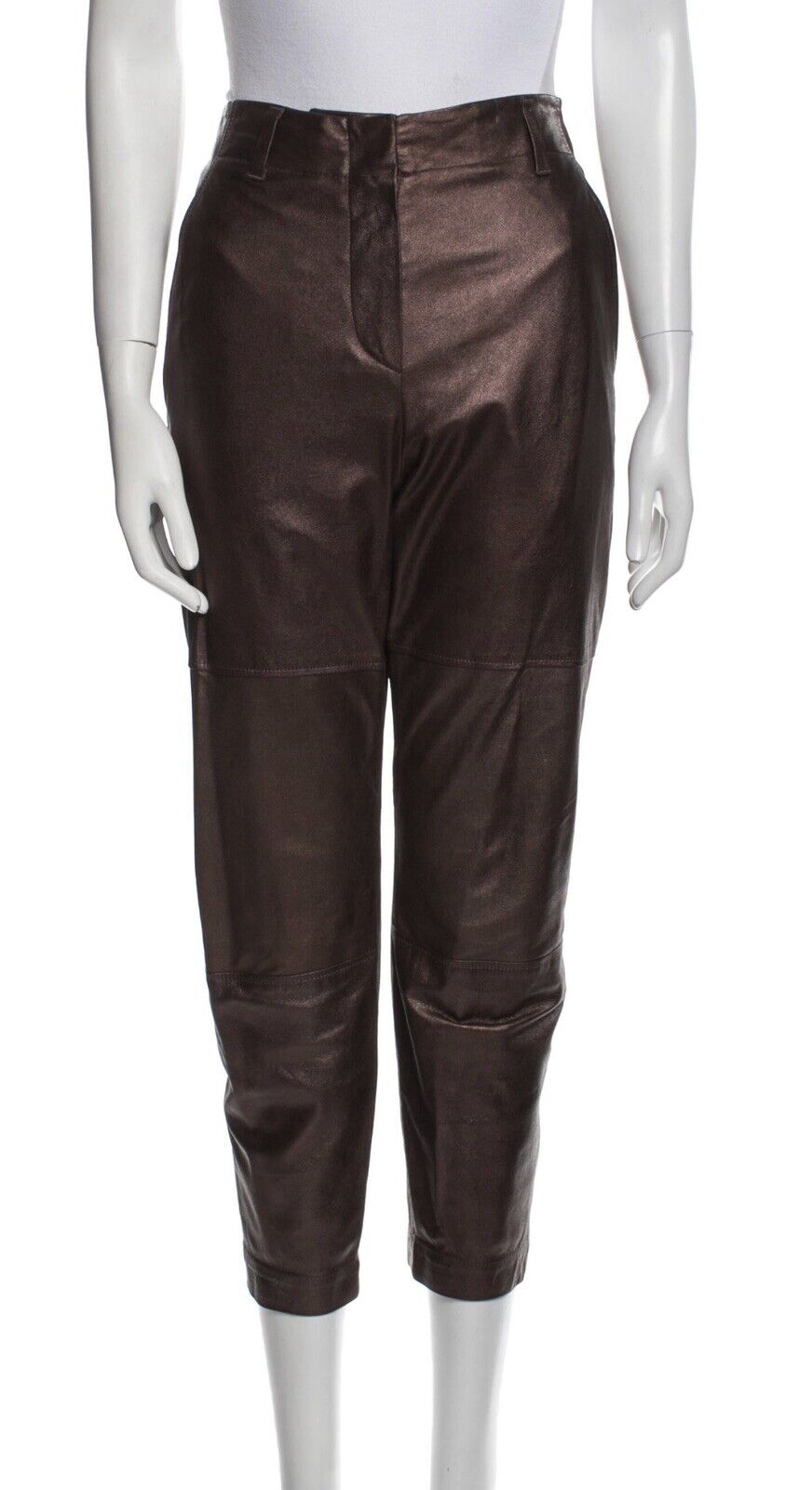 Brunello Cucinelli high-waisted leather trousers pants size I 42 US 6 UK 10 ladies