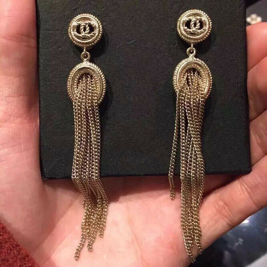 CHANEL SOLD OUT Limited Edition CC Drop Tassel Fringe Earrings ladies
