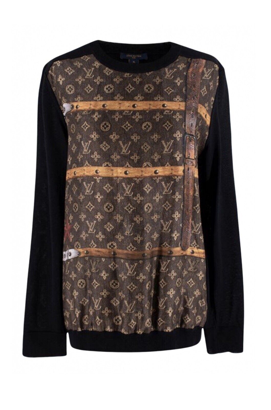 Limited LOUIS VUITTON Trunk-Print Silk & Black Wool Fine Knit Jumper Sweater XL men