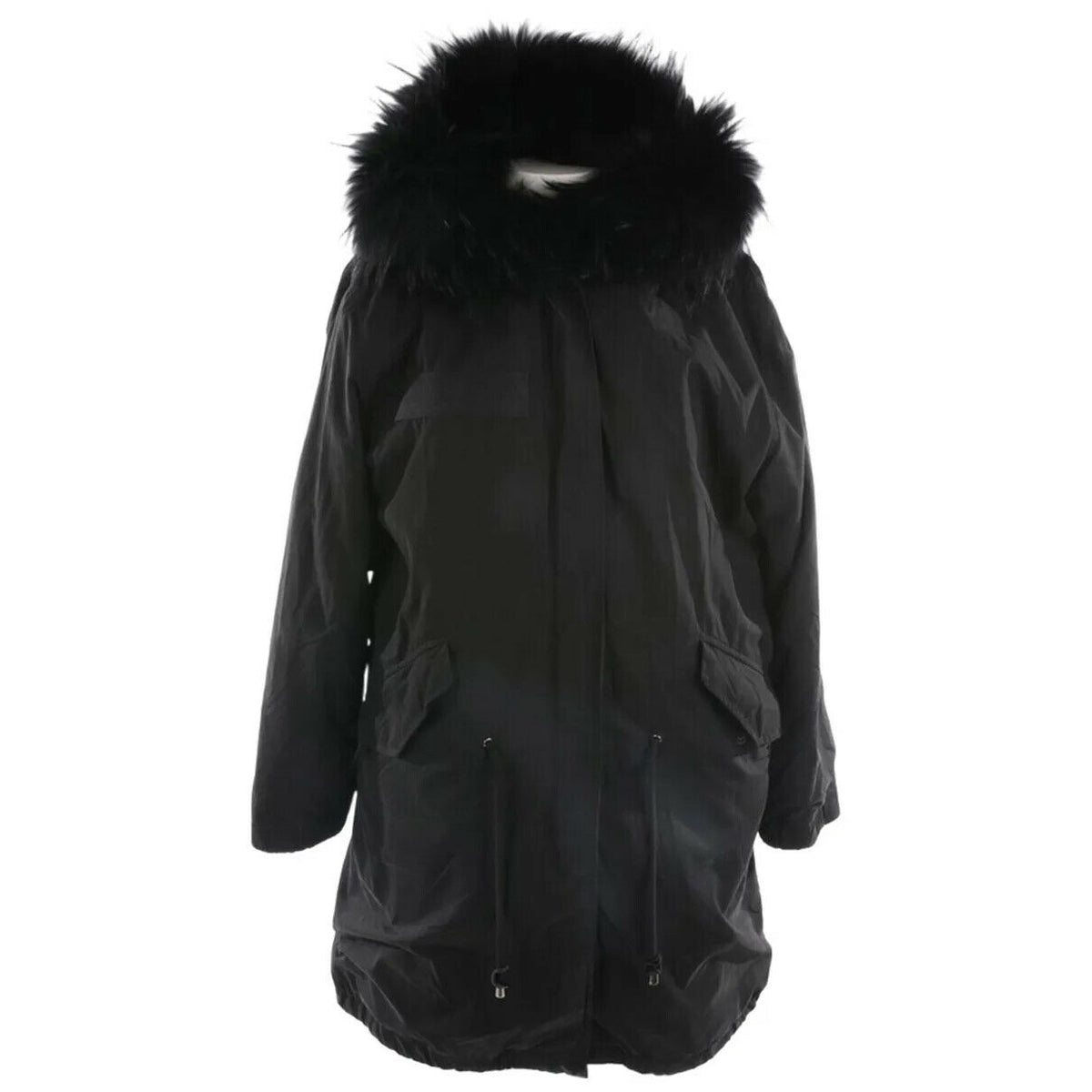 Witty Knitters Collections Rabbit Raccoon Natural Fur Parka Jacket Coat Size XS ladies