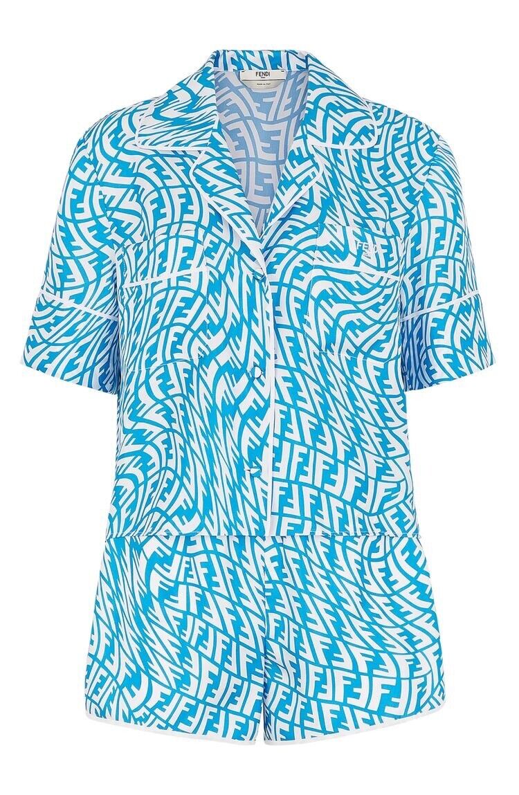 FENDI X Sarah Coleman Ff Vertigo Silk Twill Shirt & Shorts Set Size i 40 uK 8 US ladies