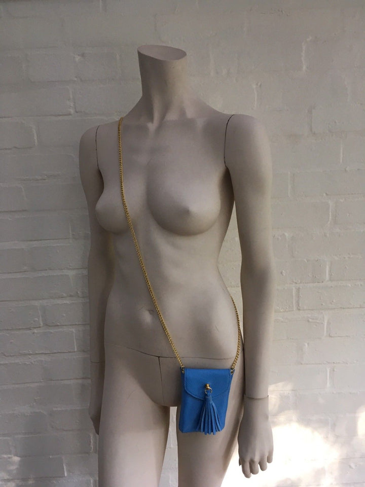 J by JOUD Blue Leather Crossbody Handbag Bag Wallet on Chain Ladies