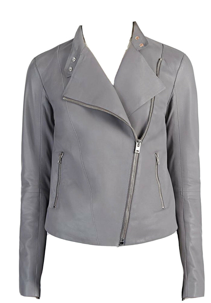 JOSEPH Women's Grey New Alpha Leather Biker Jacket Size F 38 UK 10 US 6 ladies