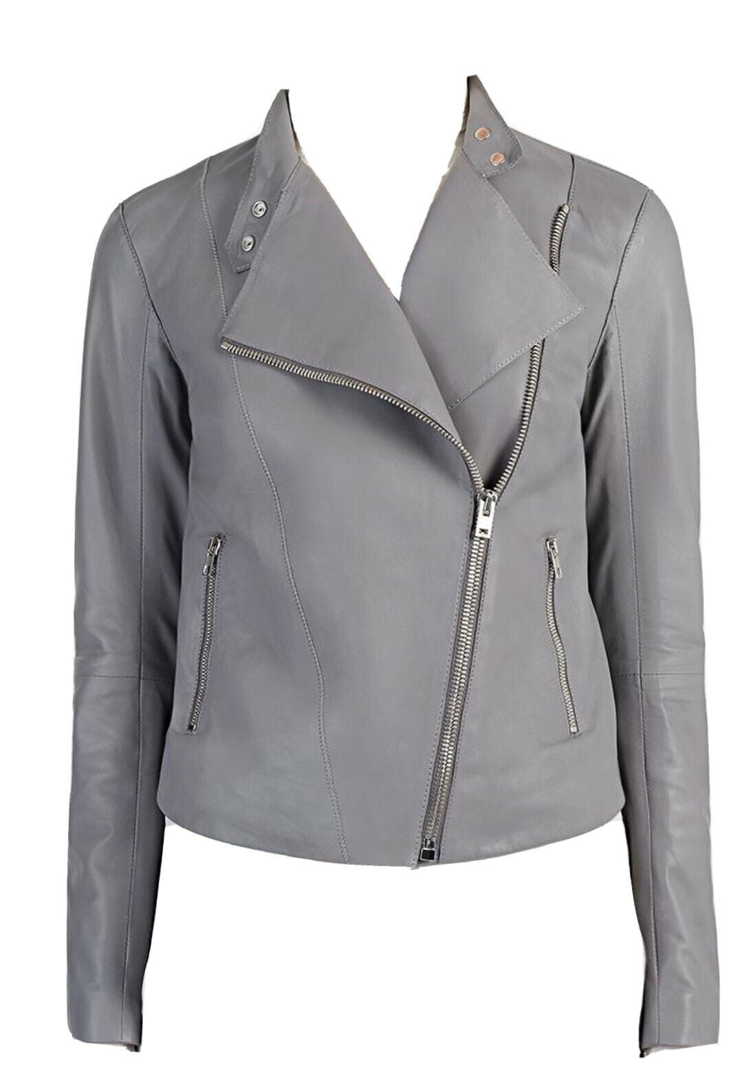 JOSEPH Women's Grey New Alpha Leather Biker Jacket Size F 38 UK 10 US 6 ladies