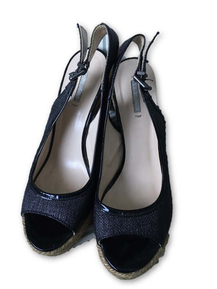 GIORGIO ARMANI braided patent leather wedges sandals shoes Size 36 UK 3 US 6 Ladies