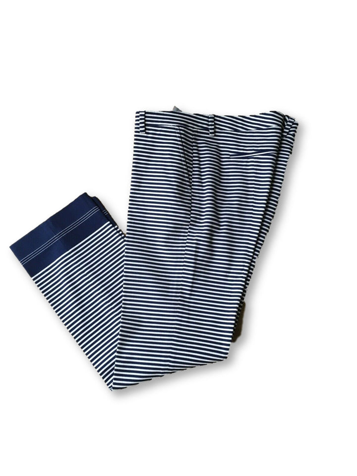 True Royal Pants Trousers White & Blue Stripes Mid-Rise Straight-Leg Ladies