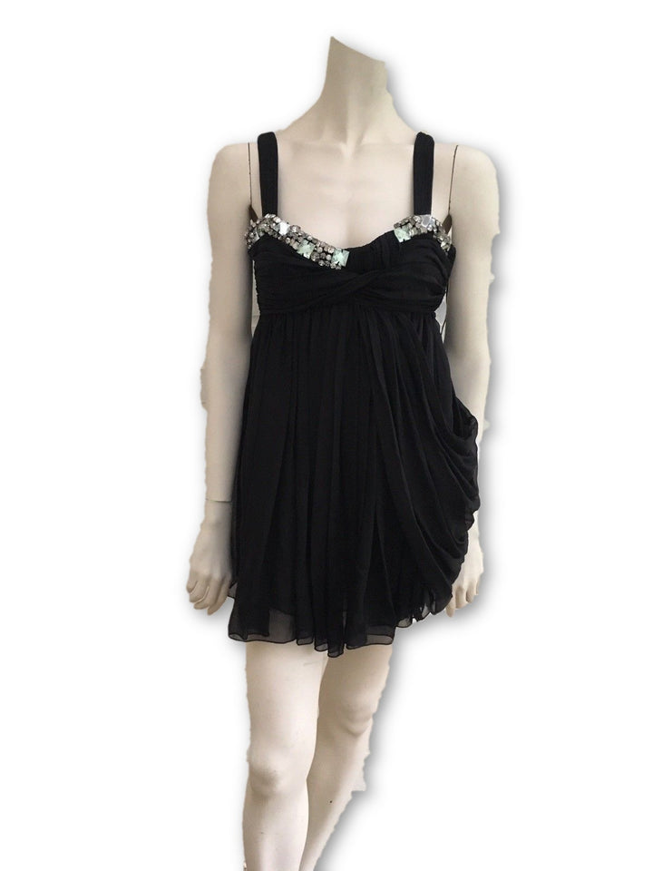 Matthew Williamson Black Silk Mini Jeweled Dress Size UK 8 US 4 Little Black LADIES