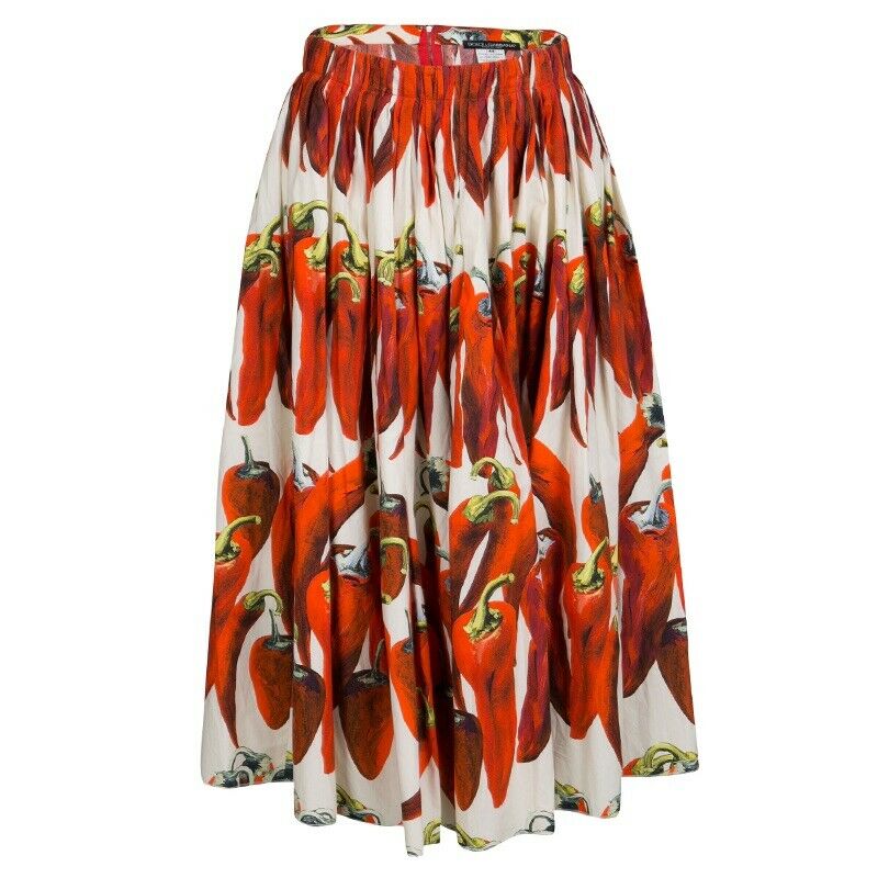 Dolce & Gabbana Chili pepper-print cotton-poplin skirt Size I 42 UK 10 US 6 ladies