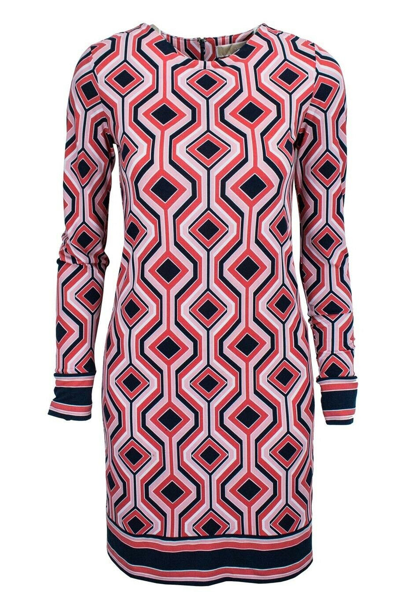 MICHAEL KORS Orange Long Sleeve Geometric Printed Dress Size L large l –  Afashionistastore