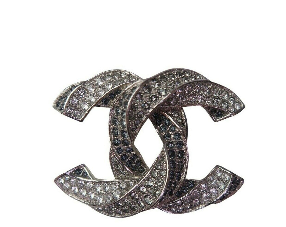 CHANEL Paris Cc Crystals Twist Textured Hardware Brooch 13 grams ladies