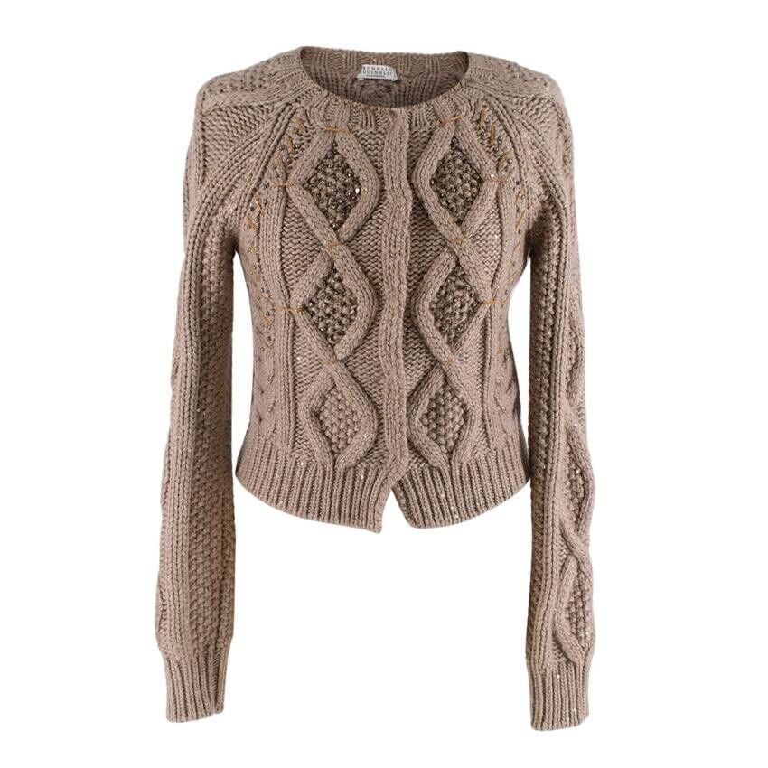Brunello Cucinelli Cable Knit Cashmere Embellished Cardigan Jacket M Medium ladies