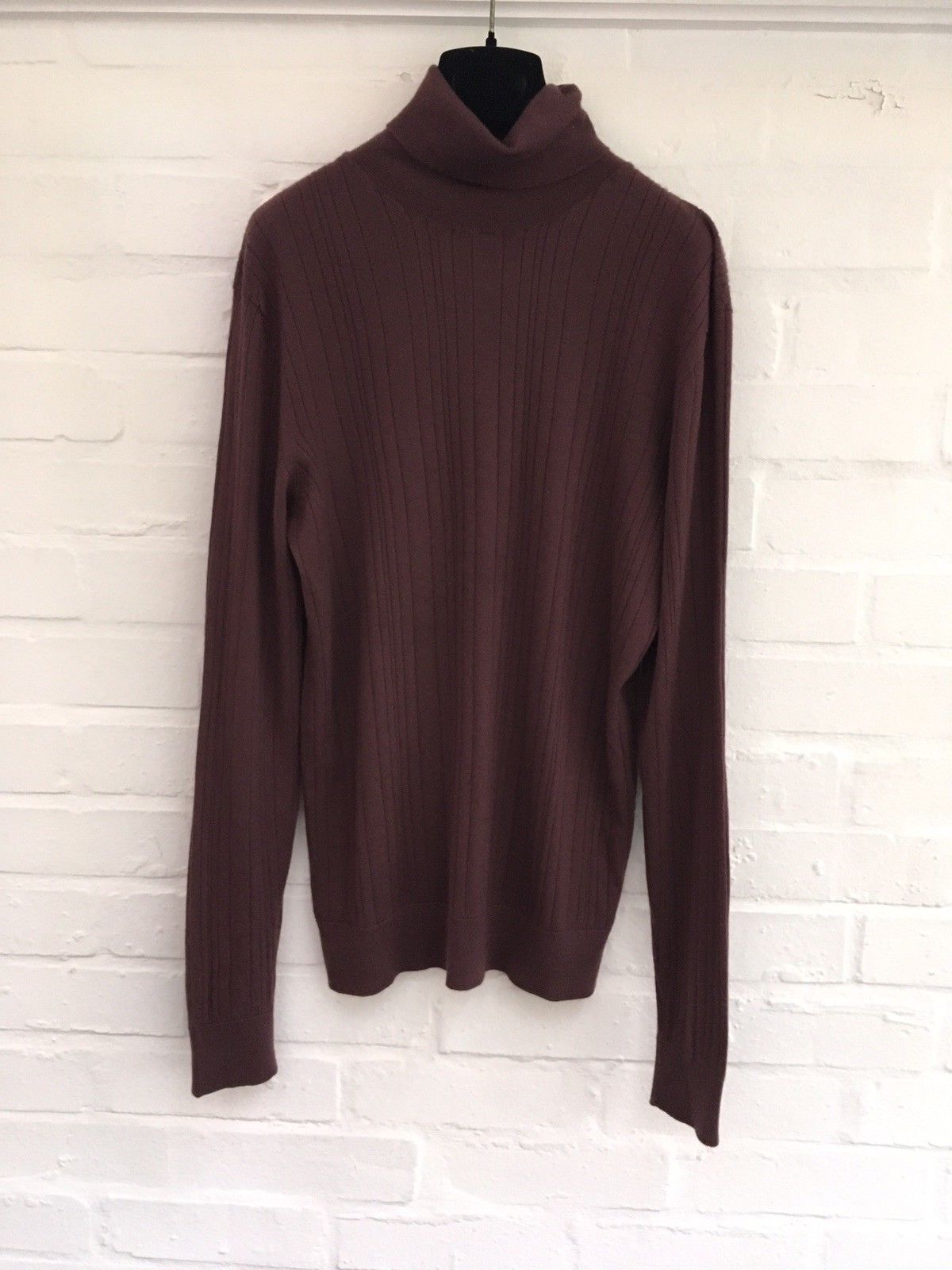 Hermes Hermès Paris Thin Knit Burgundy Turtleneck Sweater jumper SIZE L Large Men