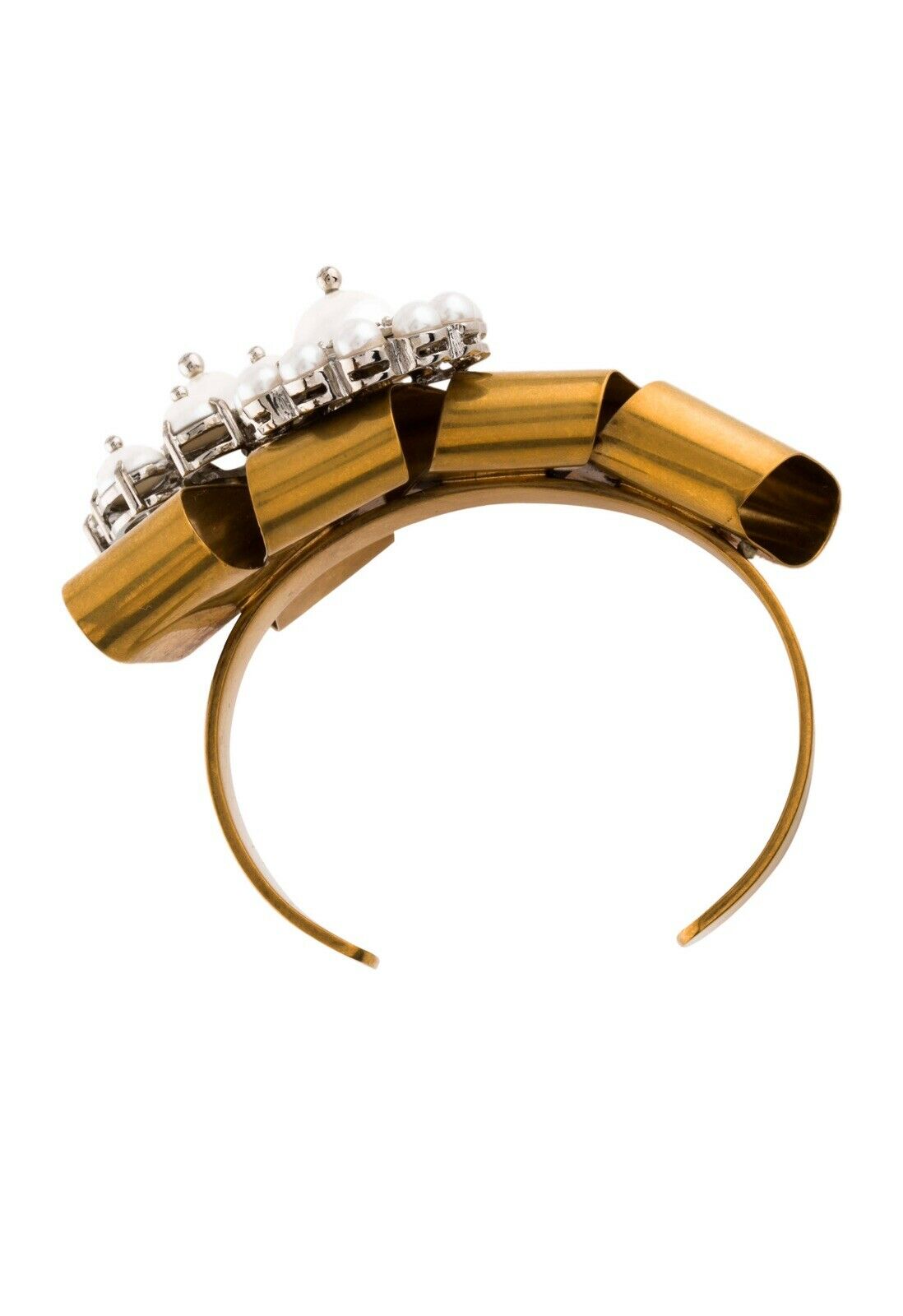 MIU MIU Faux Pearl Cuff Bangle Gold Tone Bracelet ladies