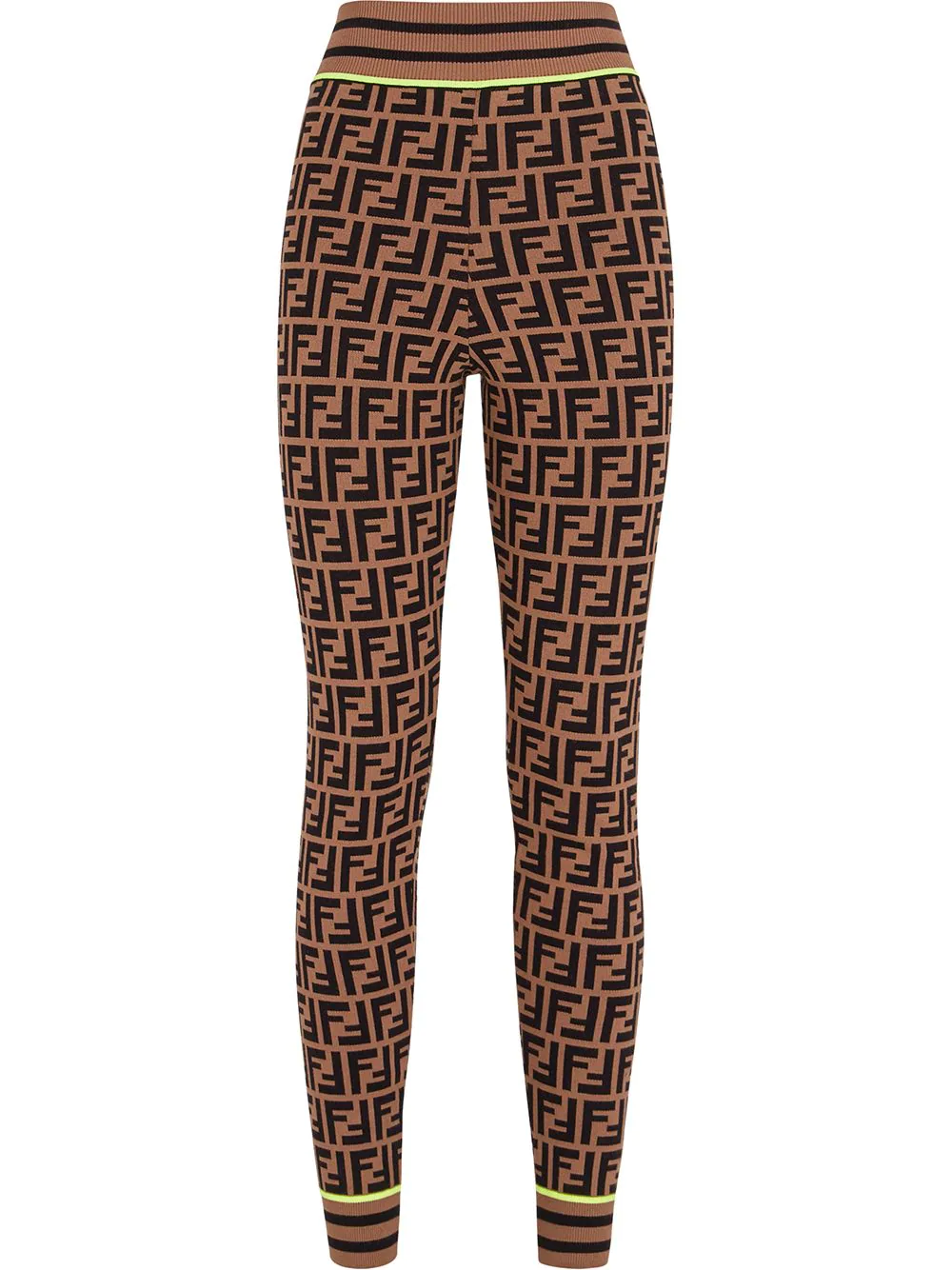 FENDI Black & brown FF Zucca Logo Knit Leggings Joggers Pants In Brown I 38 XS ladies