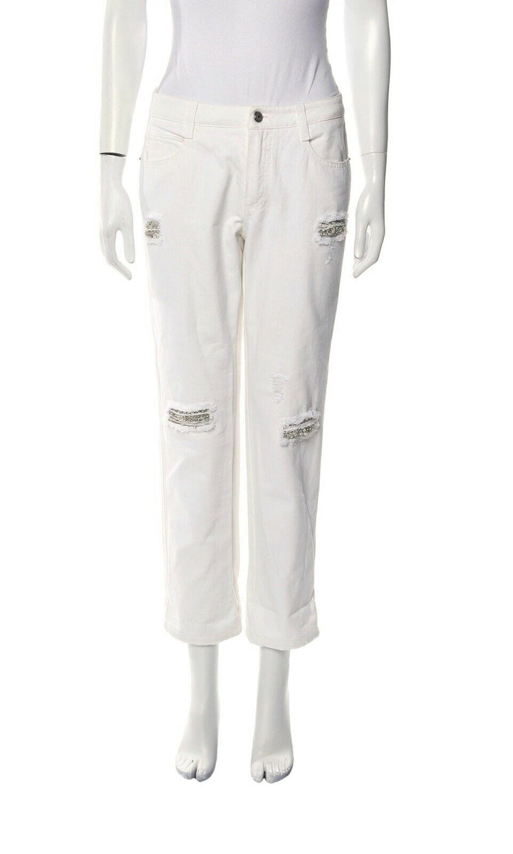 Ermanno Scervino Crystal Embellishments Insert White Jeans Size I 40 UK 8 US 4 ladies