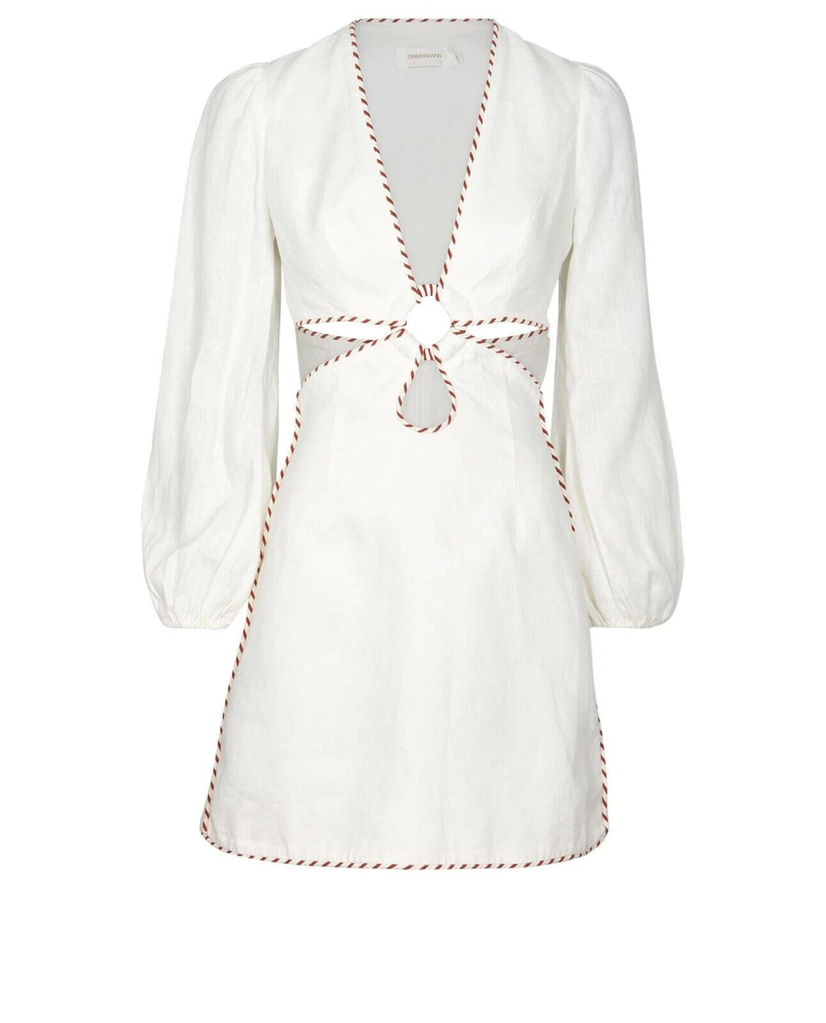 ZIMMERMANN BRAID TRIMMED CUTOUT LINEN MINI DRESS SIZE 0 XS SOLD OUT ladies