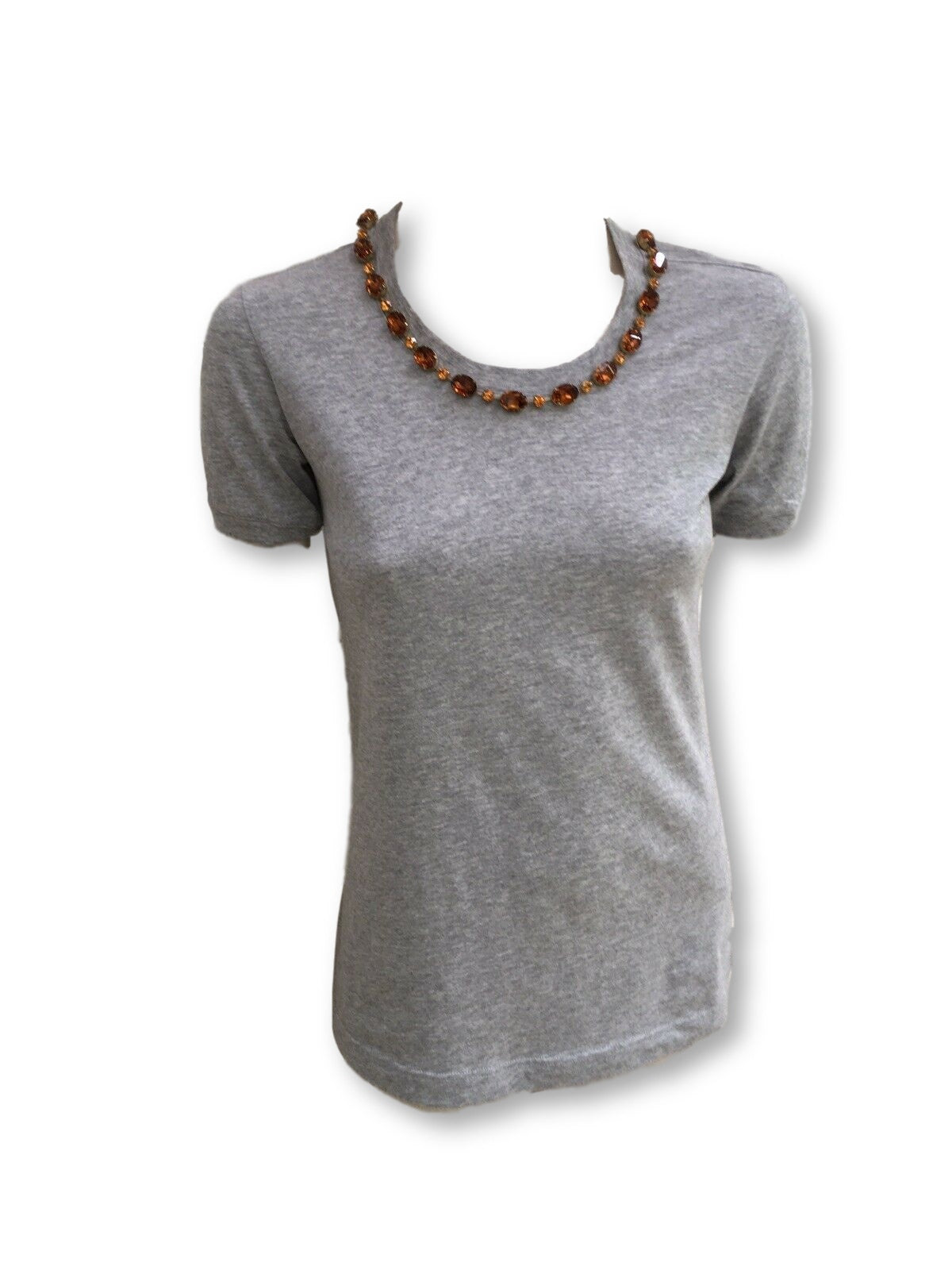 Dolce & Gabbana D&G T-shirt Grey Cotton Jeweled Embellished Top Ladies