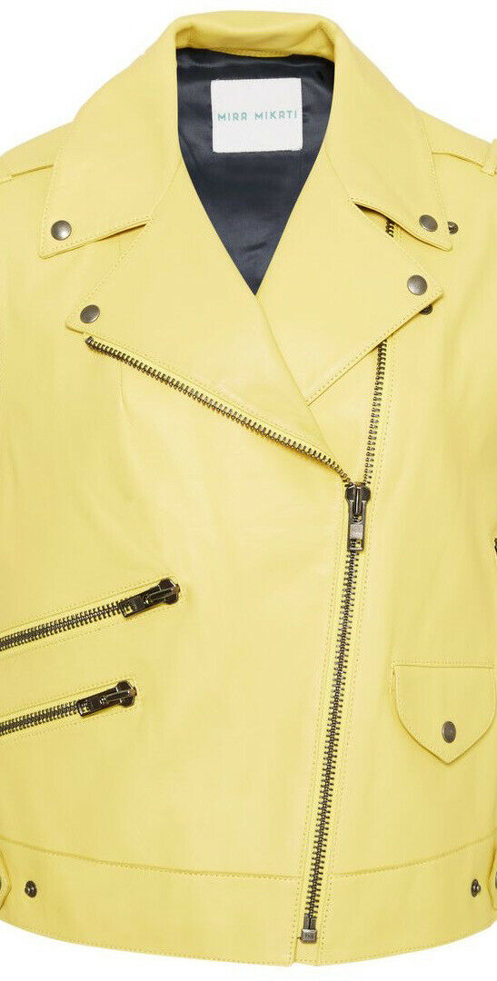 Ç x Façonnable Mira Mikati Capsule Collection Leather Biker Jacket 38 US6 ladies