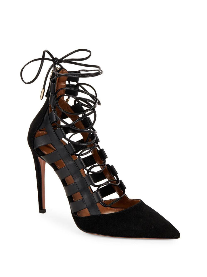 Aquazzura Suede Women's Black Amazon Lace-up Shoes Pumps Size 36.5 US 6.5 UK 3.5 ladies