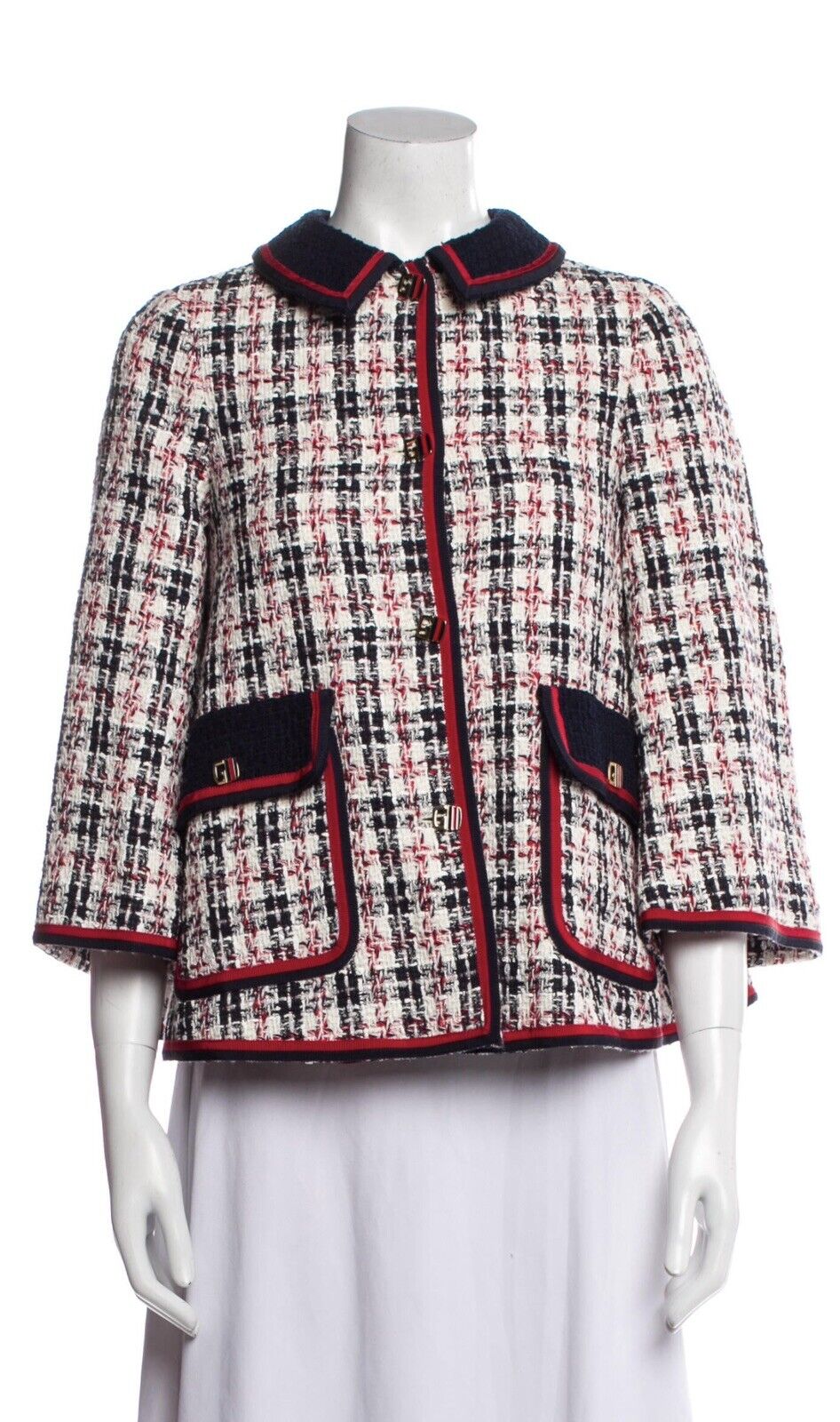 Gucci tweed embellished jacket coat in gardenia Size I 38 XS ladies