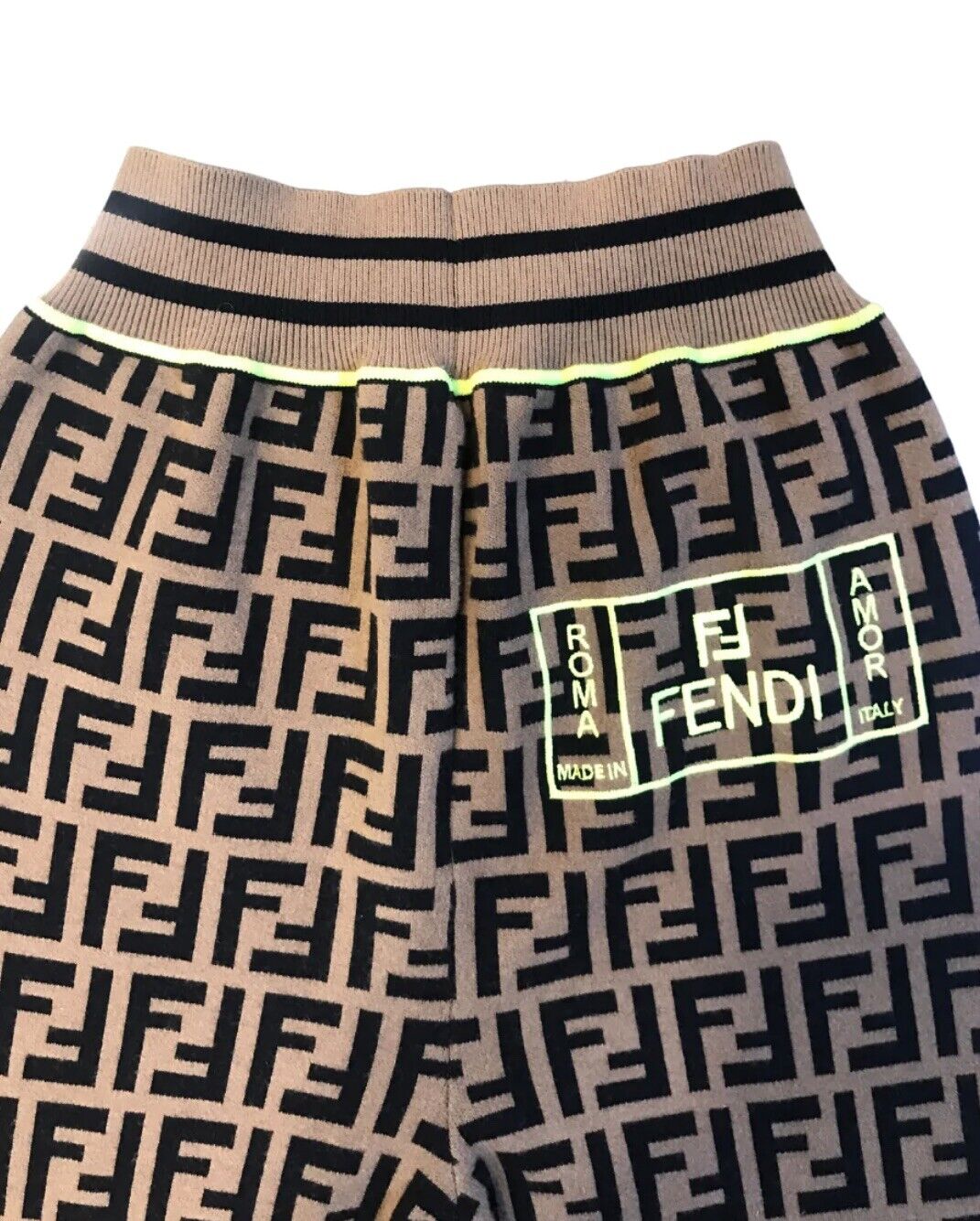 FENDI Black & brown FF Zucca Logo Knit Leggings Joggers Pants In Brown I 38 XS ladies