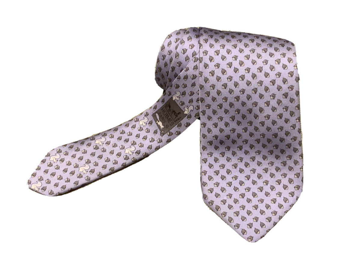 Hermès HERMES Paris 625851 IA Purple 100% Silk Tie “Squirrels” Men