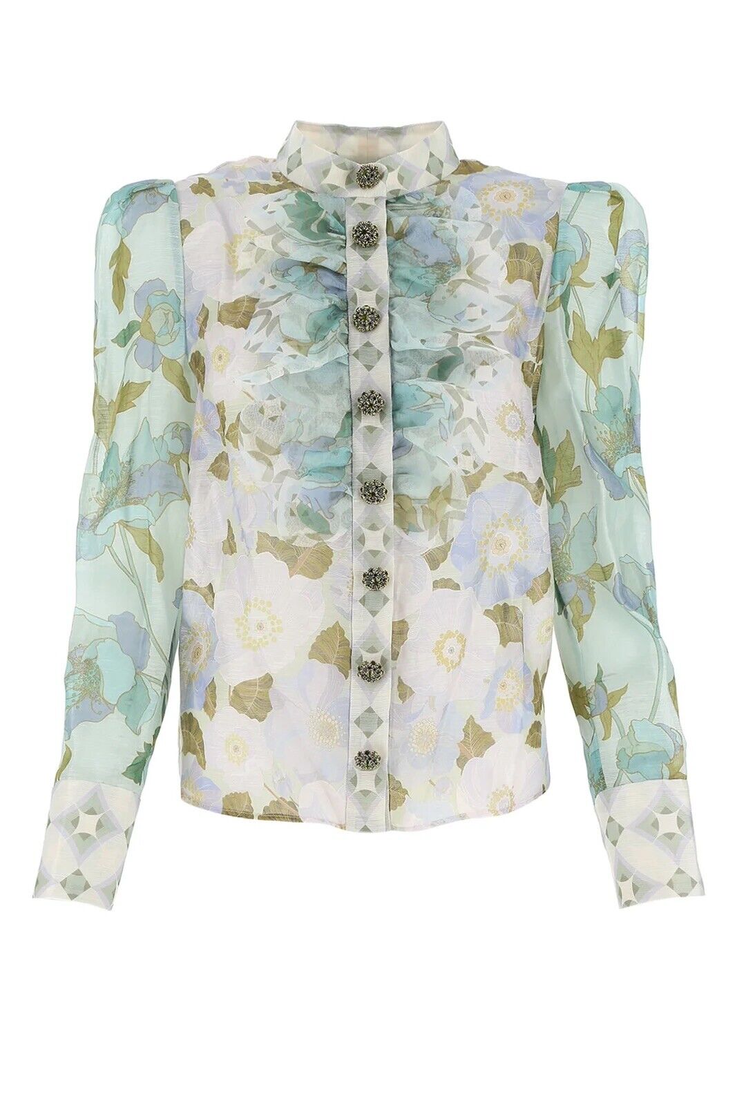 ZIMMERMANN Linen / Silk Rhythm Embellished Floral-print Blouse Size 0 XS ladies