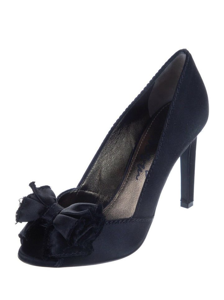 Lanvin D'Orsay round-toe bow satin black pumps shoes Size 38.5 UK 5.5 US 8.5 ladies