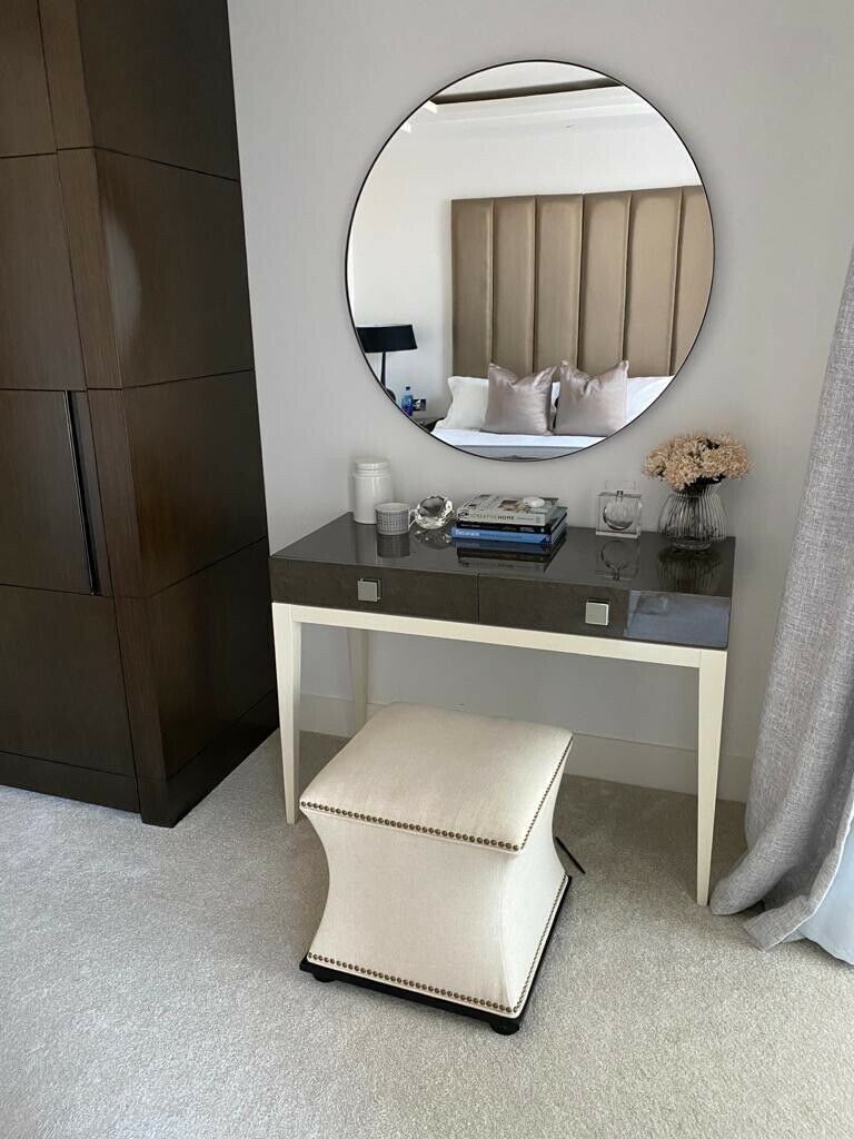 Italian Furniture Mirrored 2 Drawer Dressing Table with Mirror and Square Stool