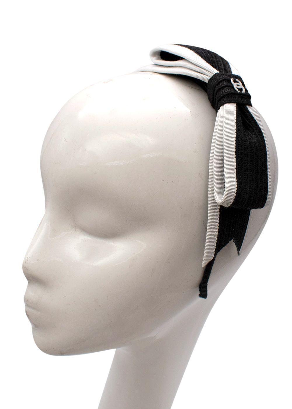 CHANEL Jute Black & White Bow Headband ladies
