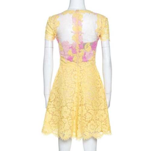 Valentino SO ELEGANT Yellow & Pink Lace Tulle Scalloped Hem Dress I 42 UK 10 US6 ladies