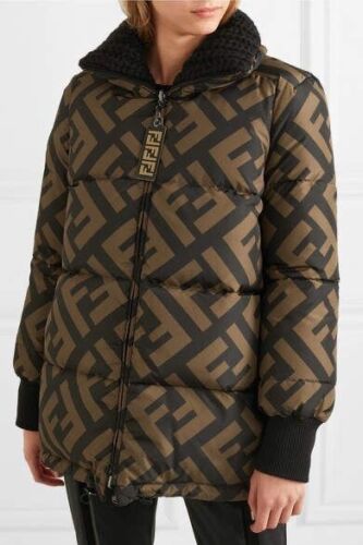 FENDI Black & brown FF Zucca logo jacket puffer Size I 38 UK 6 US 2 XS ladies