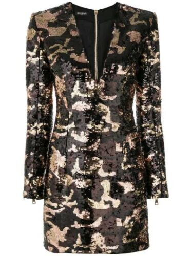 £3,940 SOLD OUT Balmain camouflage sequin Dress F 40 UK 12 US 8 ladies